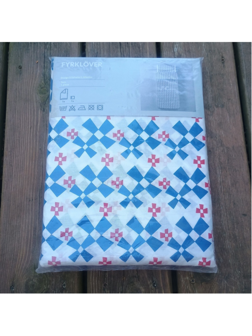 New IKEA Fyrklover Twin Duvet Quilt Cover & Pillowcase Red White Blue Geometric